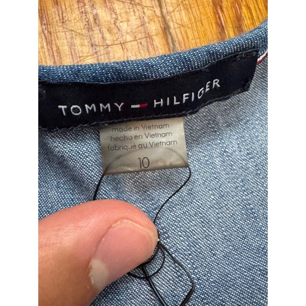 Tommy Hilfiger Women's Size 10 Denim Chambray Tiered Maxi Dress V-Neck Short Sle
